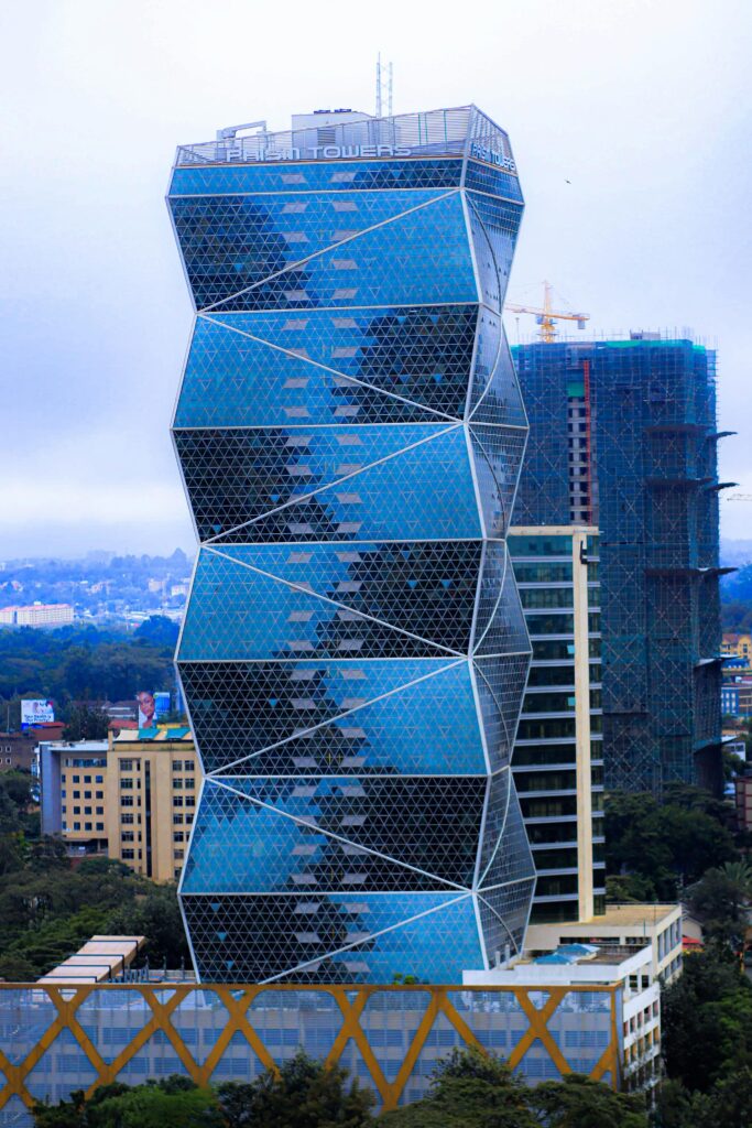 Modern skyscraper in Nairobi's CBD, representing urban commercial development in Kenya