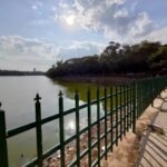 Electric motorcycle parked on urban street