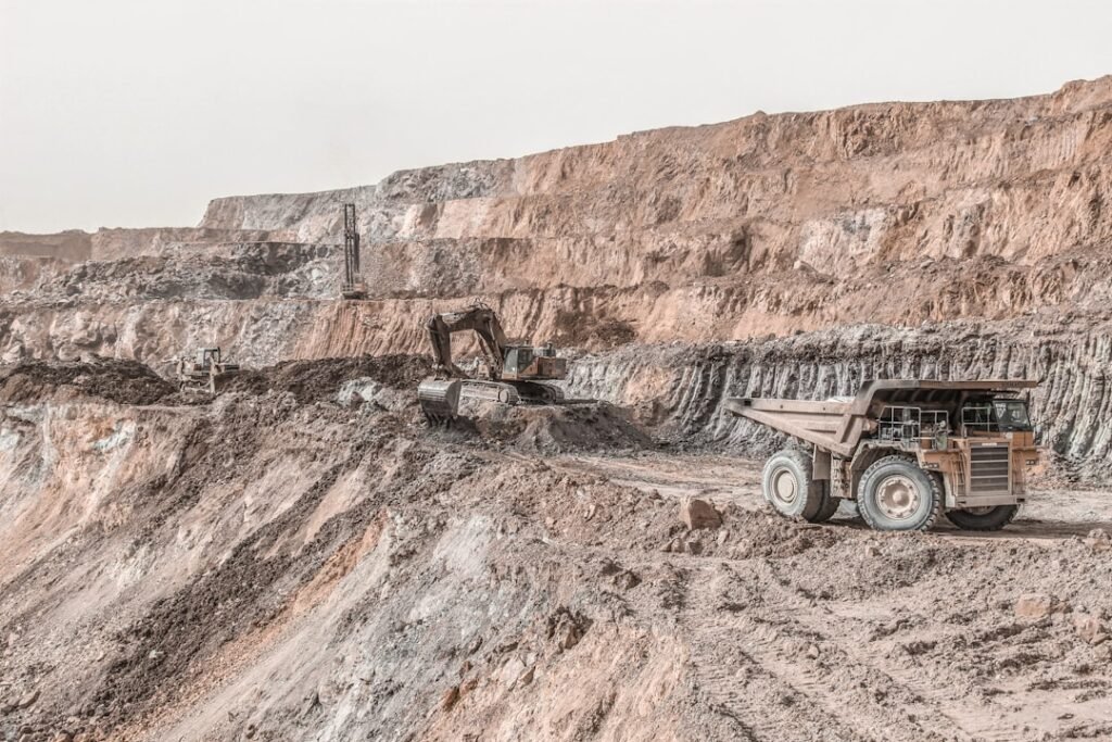 Large open pit copper mine with excavation machinery