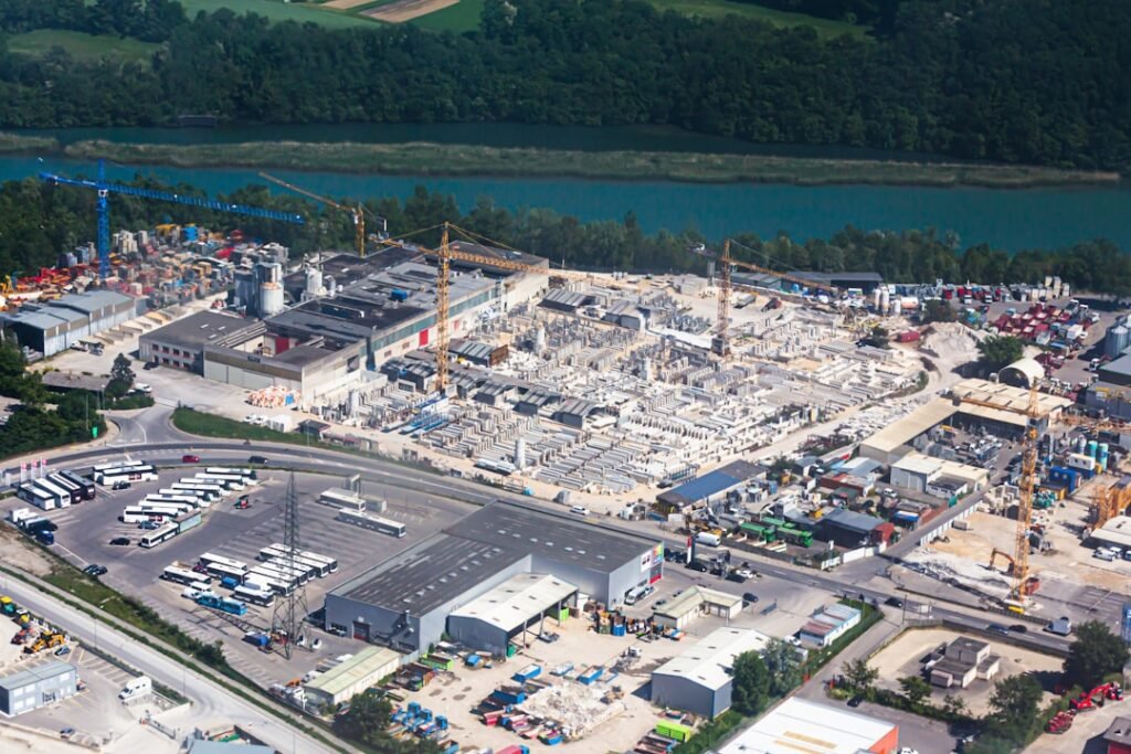 Nuclear power plant cooling towers and infrastructure under construction