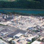 Nuclear power plant cooling towers and infrastructure under construction