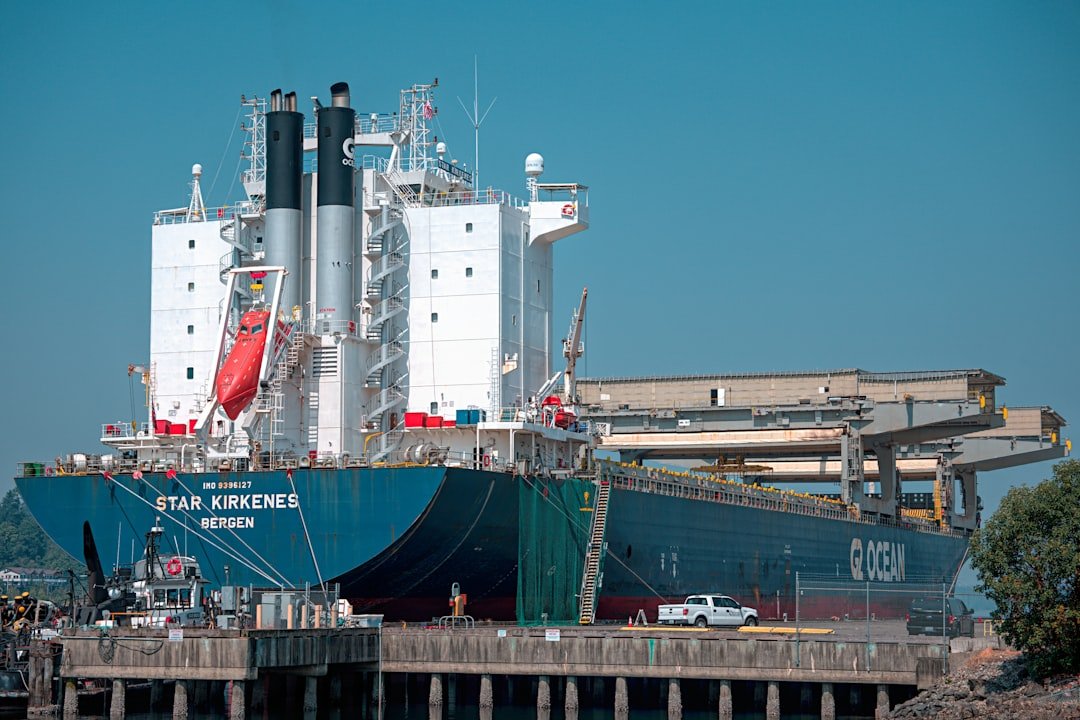 Oil tanker and petroleum storage infrastructure at a port