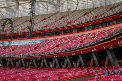 Spacious view of empty modern stadium seats at a Beijing venue captured by X-T30.