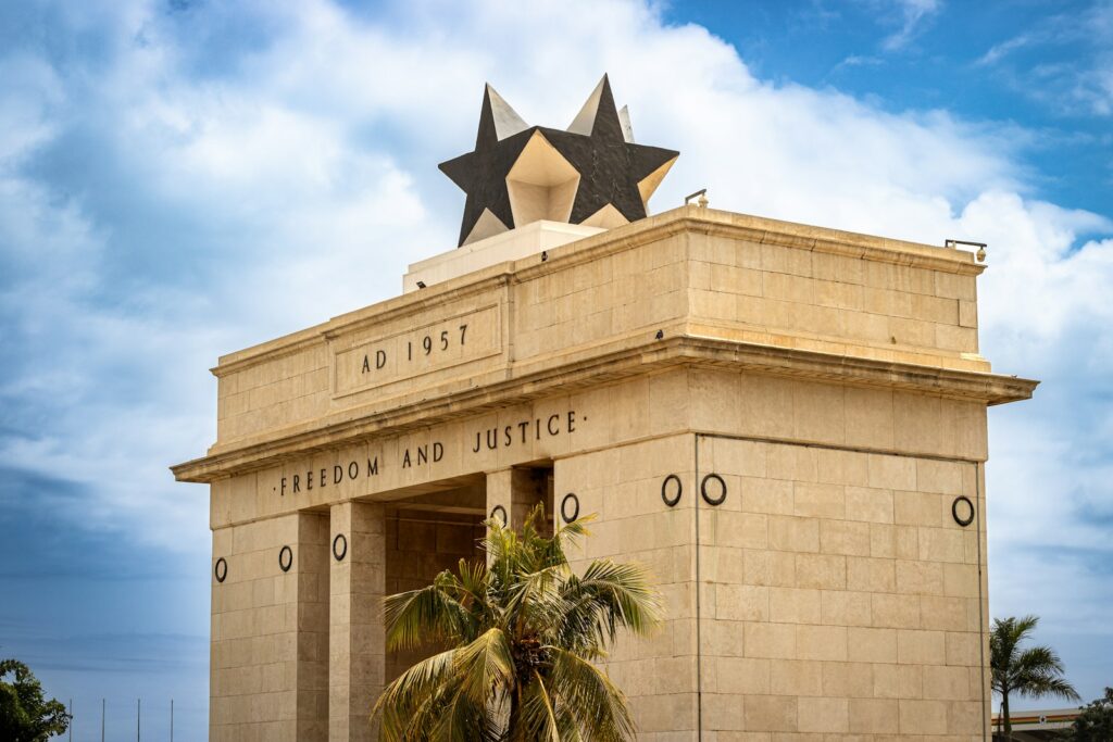 A building with three stars on top of it
