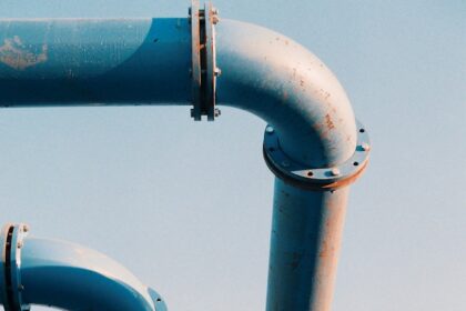 blue and white metal pipe