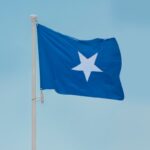 a blue flag on a pole