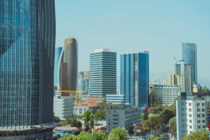 Explore the modern cityscape of Addis Ababa featuring towering skyscrapers and vibrant architecture.