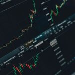 Close-up of stock market trading screen displaying financial growth and charts.