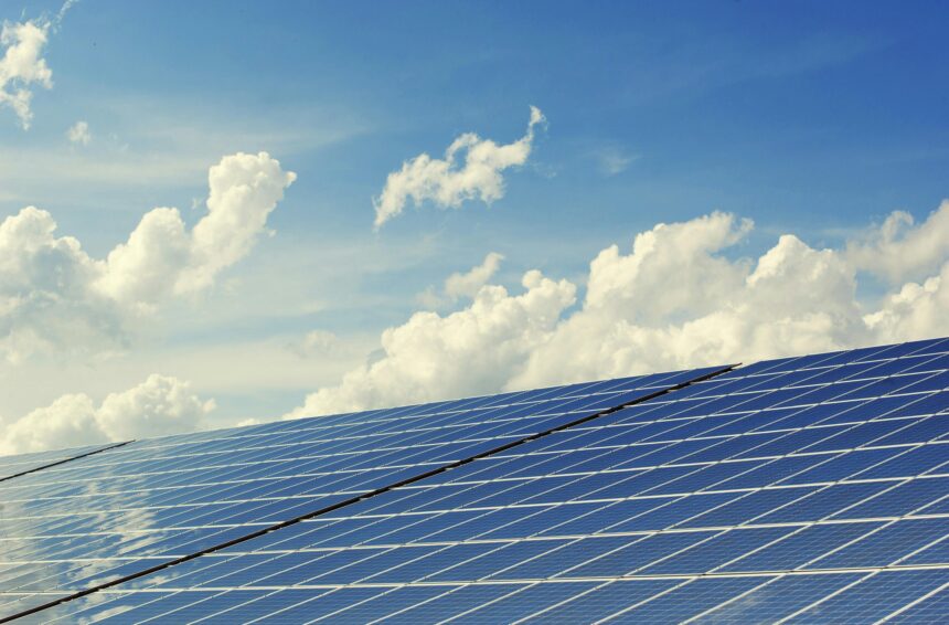 South Africa renewable solar power plant energy panels field green electricity